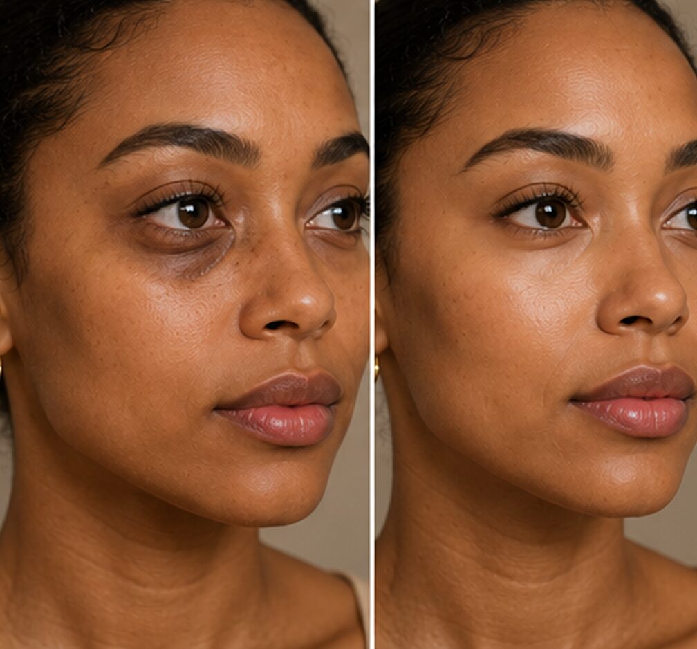 Photo - A woman before and after getting Under-Eye Treatments